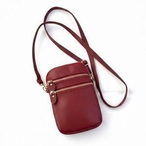 Genuine Leather Crossbody Phone Bag Womens NWT Wine Red Multi Pocket Travel